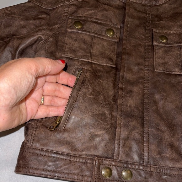 Baby GAP Faux Leather Moto Bomber Jacket Toddler Brown Sz 2 Years - Picture 4 of 15